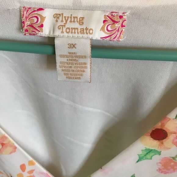 Flying Tomato 3/4 ruffle sleeve orange green top blouse plus Size 3X floral - Picture 3 of 4